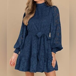 Ferlema Navy Blue Lace‎ Mini Dress